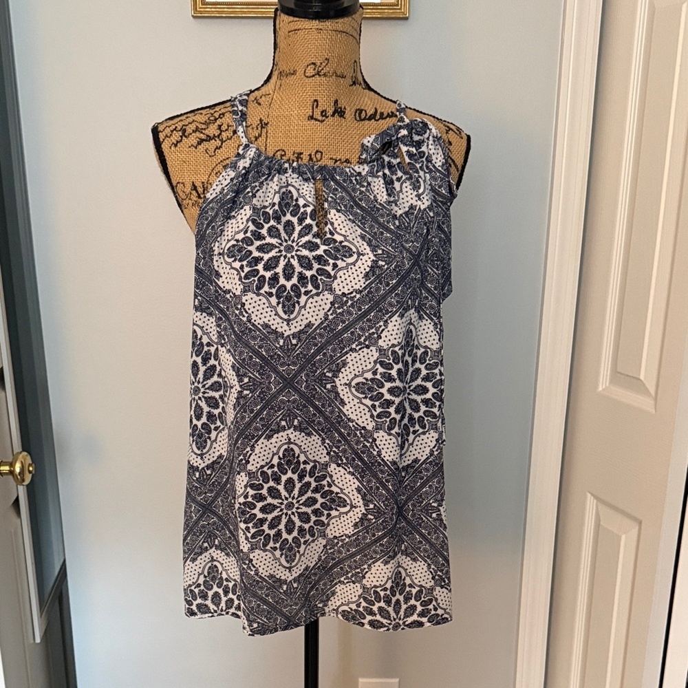New York & Company Blue and White Floral Blouse